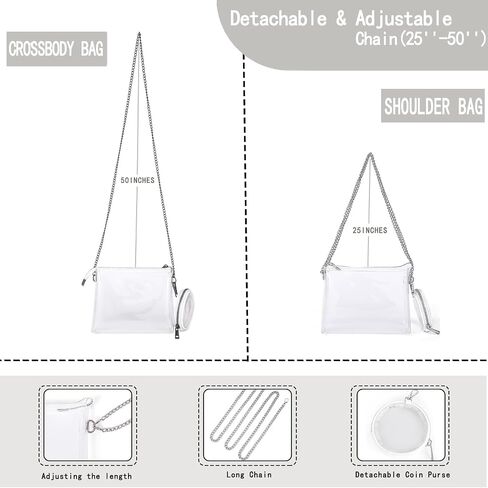 Clear Purse for Women Stadium Approved, Clear Crossbody Bag with Chain Strap Bag for Sports Event Concert in Saudi Arabia
