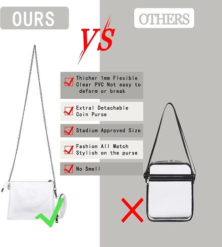 Clear Purse for Women Stadium Approved, Clear Crossbody Bag with Chain Strap Bag for Sports Event Concert in Saudi Arabia