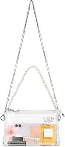 Clear Bag Stadium Approved, Clear Bags For Concerts, Clear Purse, Small Clear Purse, Crossbody Purses For Women (Silver(Two Chains)) in Saudi Arabia