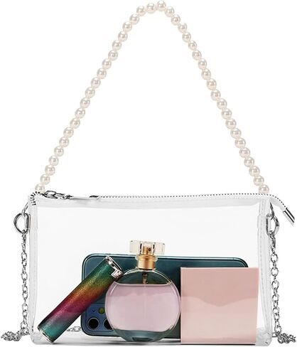 Clear Bag Stadium Approved, Clear Bags For Concerts, Clear Purse, Small Clear Purse, Crossbody Purses For Women (Silver(Two Chains)) in Saudi Arabia