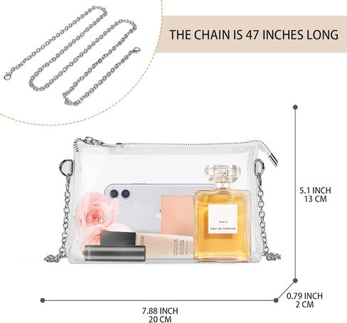 Clear Bag Stadium Approved, Clear Bags For Concerts, Clear Purse, Small Clear Purse, Crossbody Purses For Women (Silver(Two Chains)) in Saudi Arabia