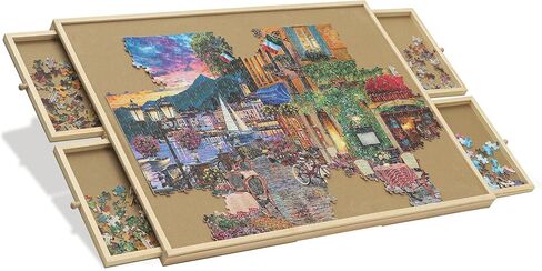 Puzzle Board with Drawers,Puzzle Table-6 Drawers, Puzzle Board with Puzzle Cover,1500 Pieces Wooden Puzzle Table with Rotating(Rotating-1500piece) in Saudi Arabia