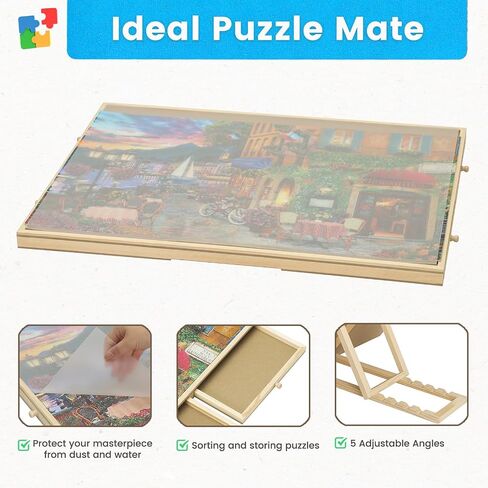 Puzzle Board with Drawers,Puzzle Table-6 Drawers, Puzzle Board with Puzzle Cover,1500 Pieces Wooden Puzzle Table with Rotating(Rotating-1500piece) in Saudi Arabia