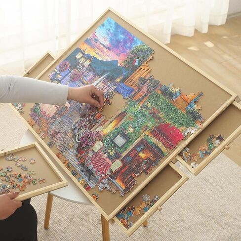 Puzzle Board with Drawers,Puzzle Table-6 Drawers, Puzzle Board with Puzzle Cover,1500 Pieces Wooden Puzzle Table with Rotating(Rotating-1500piece) in Saudi Arabia