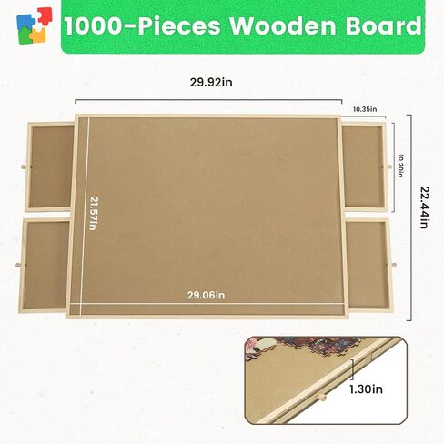 Puzzle Board with Drawers,Puzzle Table-6 Drawers, Puzzle Board with Puzzle Cover,1500 Pieces Wooden Puzzle Table with Rotating(Rotating-1500piece) in Saudi Arabia