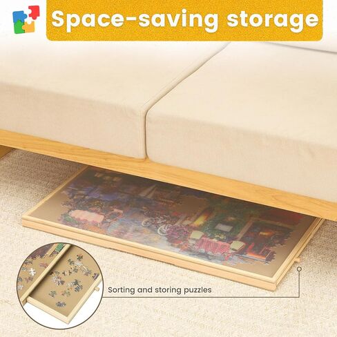 Puzzle Board with Drawers,Puzzle Table-6 Drawers, Puzzle Board with Puzzle Cover,1500 Pieces Wooden Puzzle Table with Rotating(Rotating-1500piece) in Saudi Arabia