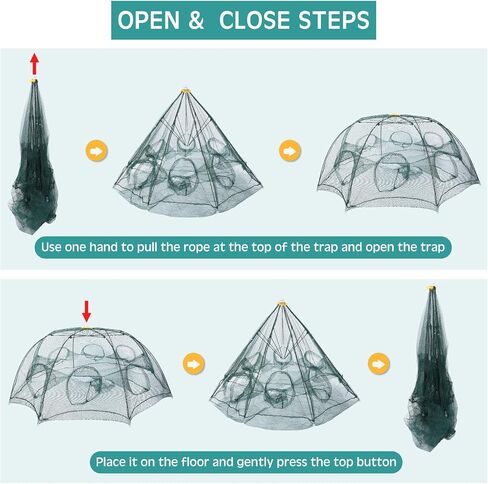 Shappy 2 Pcs Crawfish Trap 8 Hole, 37.4 Inch Fishing Bait Trap Fish Traps Foldable Fish Net with 19.7 Feet Rope Bait Net Cage for Catching Small Bait Fish Crab Lobster Easy Transportation and Storage in Saudi Arabia