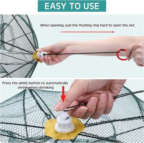 Shappy 2 Pcs Crawfish Trap 8 Hole, 37.4 Inch Fishing Bait Trap Fish Traps Foldable Fish Net with 19.7 Feet Rope Bait Net Cage for Catching Small Bait Fish Crab Lobster Easy Transportation and Storage in Saudi Arabia