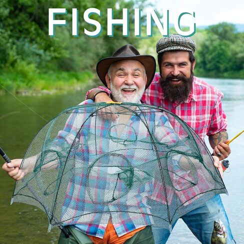 Shappy 2 Pcs Crawfish Trap 8 Hole, 37.4 Inch Fishing Bait Trap Fish Traps Foldable Fish Net with 19.7 Feet Rope Bait Net Cage for Catching Small Bait Fish Crab Lobster Easy Transportation and Storage in Saudi Arabia