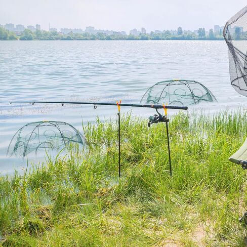 Shappy 2 Pcs Crawfish Trap 8 Hole, 37.4 Inch Fishing Bait Trap Fish Traps Foldable Fish Net with 19.7 Feet Rope Bait Net Cage for Catching Small Bait Fish Crab Lobster Easy Transportation and Storage in Saudi Arabia