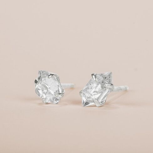 Very Tiny Raw Herkimer Diamond Stud Earrings in Sterling Silver | Minimalist Fashion for Women and Girls in Saudi Arabia