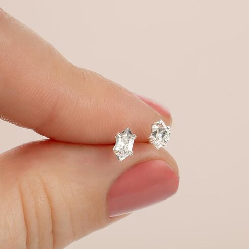 Very Tiny Raw Herkimer Diamond Stud Earrings in Sterling Silver | Minimalist Fashion for Women and Girls in Saudi Arabia