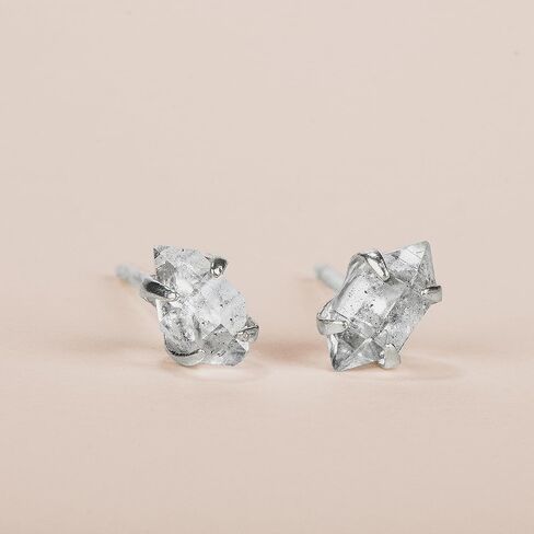 Very Tiny Raw Herkimer Diamond Stud Earrings in Sterling Silver | Minimalist Fashion for Women and Girls in Saudi Arabia
