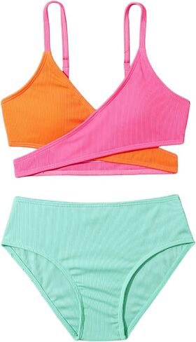 SOLY HUX Girl's Color Block Criss Cross Wrap Bikini Sets Bathing Suits Two Piece Swimsuit in Saudi Arabia