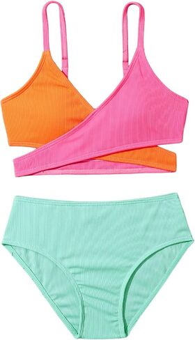 SOLY HUX Girl's Color Block Criss Cross Wrap Bikini Sets Bathing Suits Two Piece Swimsuit in Saudi Arabia