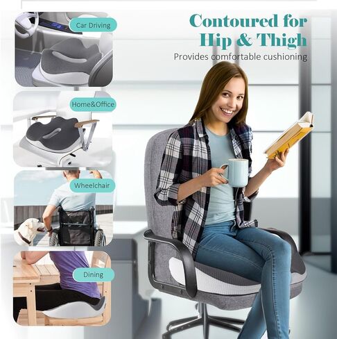 Seat Cushion for Office, Desk, Home, and Car Chairs - Comfort, Support, Non-Slip, Memory Foam Pillow Pad for Long Sitting, Back, Coccyx, Tailbone Pain, and Pressure Relief (Large) in Saudi Arabia