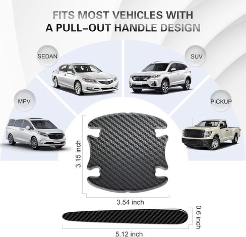 8 Pcs Car Door Handle Protector, Door Cup Protective Film, Anti-Scratches Sticker, Automotive Exterior Accessories, Universal for Most Car Handles (Carbon Black) in Kuwait