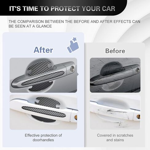 8 Pcs Car Door Handle Protector, Door Cup Protective Film, Anti-Scratches Sticker, Automotive Exterior Accessories, Universal for Most Car Handles (Carbon Black) in Kuwait