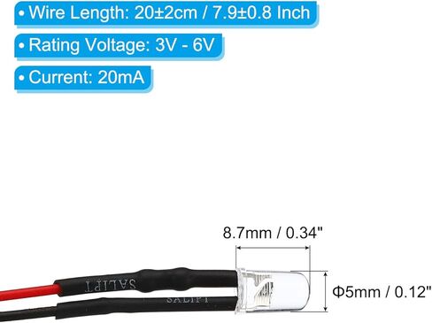 PATIKIL 3V - 6V 5 مم LED صمامات باعثة للضوء، 25 حزمة مصابيح LED صغيرة سلكية مسبقًا لمبة باعثة للضوء لتزيين إضاءة مؤشر RC DIY، 5 ألوان in Kuwait