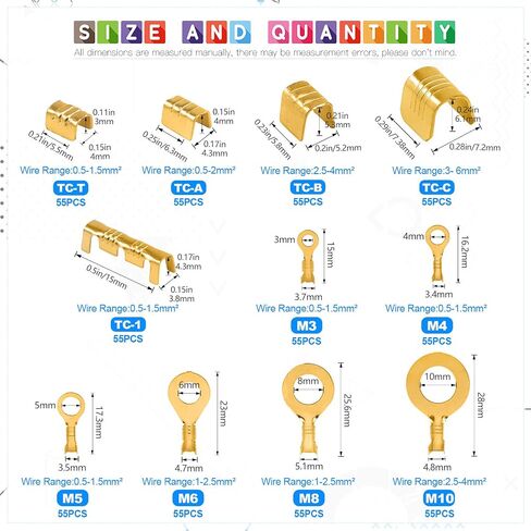Glarks 660Pcs 2 Types Copper Wire CrimpTerminal Assortment Set Non-Insulated Copper Ring Spade Butt Lugs Open Barrel Connectors Kit in Saudi Arabia