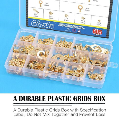 Glarks 660Pcs 2 Types Copper Wire CrimpTerminal Assortment Set Non-Insulated Copper Ring Spade Butt Lugs Open Barrel Connectors Kit in Saudi Arabia
