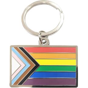 علم Pun Progress Pride Flag LGBTQ POC Transgender Flag - سلسلة مفاتيح من المينا مقاس 1.75 بوصة مع حلقة مفاتيح بألوان قوس قزح in Kuwait