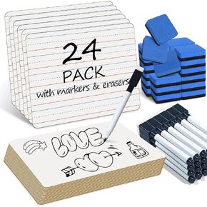 JUSTPAT 24 Pack Dry Erase Boards, 9"x12" Double Sided Easel Small Whiteboards with Lines for Kids, Students, Education Teacher Classroom, Mini Portable White Boards with 24 Markers, 24 Erasers in Saudi Arabia