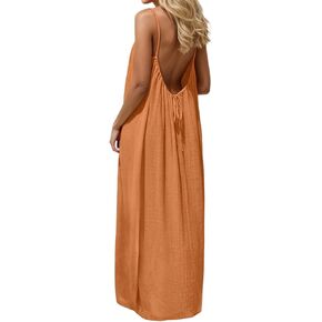 Backless Cami Dress for Womens Causal Solid Sleeveless Spaghetti Strap Lounge Summer Maxi Dresses in Kuwait