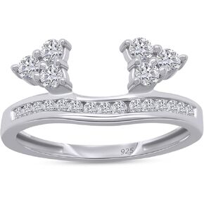 0.97 Carat Round White Cubic Zirconia Three Stone Enhancer Guard Ring 14K Gold Over Sterling Silver in Kuwait