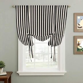 Black Striped Tie Up Curtains for Window, Modern Simple Farmhouse Beige Vintage Thermal Insulated Balloon Shade Adjustable Rod Pocket Curtains Valance Panels for Kitchen Bathroom Café 46'' x 63'' in Saudi Arabia