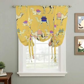 Yellow Camels Tie Up Curtains for Window, Modern Watercolor Cute Funny Animals Thermal Insulated Balloon Shade Adjustable Rod Pocket Curtains Valance Panels for Kitchen Bathroom Café 34'' x 45'' in Saudi Arabia