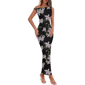 Lazysmile Summer Floral Maxi Dresses for Women One Shoulder Bodycon Mesh Elegant Formal Cocktail Wedding Guest Party Dress in Kuwait