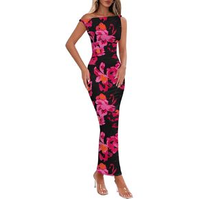 Lazysmile Summer Floral Maxi Dresses for Women One Shoulder Bodycon Mesh Elegant Formal Cocktail Wedding Guest Party Dress in Kuwait