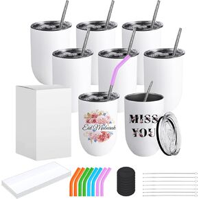 أكواب النبيذ التسامي من كولورسوب، 12 أونصة، 16 عبوة من أكواب النبيذ التسامي المعزولة بجدار مزدوج من الفولاذ المقاوم للصدأ مع أغطية وقش، فرشاة، غلاف منكمش، أطراف ماصة من السيليكون، صندوق هدايا in Kuwait