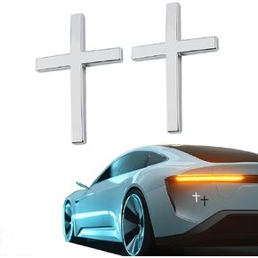 قطعتان من ملصقات السيارات المسيحية المعدنية الصلبة، 2.5 بوصة × 1.8 بوصة ملصقات متقاطعة ثلاثية الأبعاد للسيارة، ملصقات متقاطعة للسيارات لملحقات يسوع، ذاتية اللصق لتزيين الشعار الخارجي للسيارة (أسود) in Kuwait