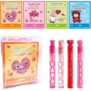28Pcs Kids Valentines Gifts for Classroom - Valentine Cards with Heart Shape Bubble Wands Novelty Toys for Boys Girls Exchange Gifts, Party Favor Prizes, Valentine’s Greeting Gifts in Kuwait