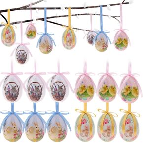 12 Pcs Easter Eggs Tree Ornaments Hanging Eggs Hand Painted Colorful for Party Favors Decor Basket DIY Crafts Table Shelf Decoration in Kuwait