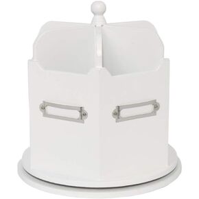 Spinning Desktop Stationary Organizer – Decorative Wooden Rotating Pen and Pencil Cup – Elegant 6 Compartment White Desk and Table Top Office Supplies Station with Labels- by Designstyles in Kuwait