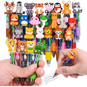 LiYiQ 25 Pcs Animals Multicolor Pen in One Cartoon Cute Fun 4-in-1 Cute Pens Bulk Kawaii Bear Cow Cat Elephant Tiger Lion Rabbit Monkey and Frog Shapes Cool Ballpoint Pens for Fun Gifts in Kuwait