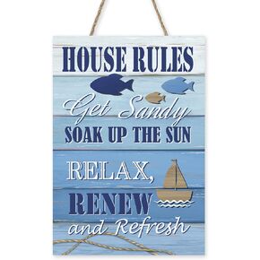 Home by The Sea Front Door Sign, Beach Coastal Sea Fish Wood Hanger Outdoor Outside Porch Home Decor, Nautical Ocean Wooden Wreath Indoor Wall Hanging Decoration in Kuwait