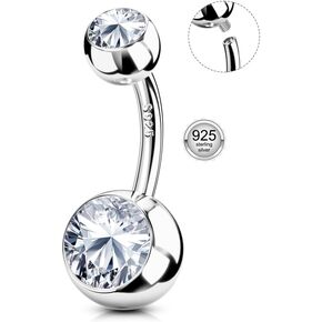 FIASASO Belly Button Ring Surgical Steel Titanium Sterling Silver 14K Gold Plated Belly Button Rings Cubic Zirconia Internally Threaded Belly Rings 14G Belly Piercing Jewelry Hypoallergenic Navel Piercing Jewelry for Women in Kuwait