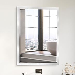 30" x 40" Brushed Nickel Mirror – HD Ultra-Clear Tempered Glass, Beveled Edge, Rust Proof, Water Resistant, Vertical/Horizontal Installation, Scratch Resistant Bathroom Mirror in Saudi Arabia