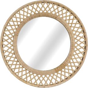 مرآة حائط مستديرة من الروطان - أناقة بوهو مقاس 24 × 24 بوصة مع إطار منسوج، مرآة زخرفية لغرفة المعيشة في مدخل الحمام in Kuwait