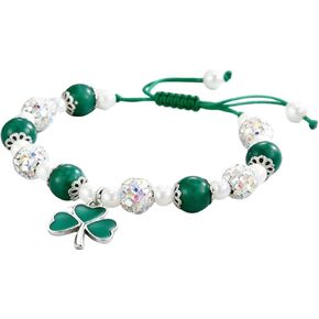 St. Patrick's Day Bracelet for Women Adjustable Clover Charm Beaded Bracelet with Irish Green Shamrock Pendant,Includes gift box& Greeting Card, St Patricks Day Jewelry Party Accessory in Kuwait