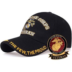 قبعة بيسبول لقوات مشاة البحرية الأمريكية مع دبابيس ملصقات لقوات مشاة البحرية، هدايا للعضو العسكري الأمريكي، طقم قبعة باللون الأسود in Kuwait