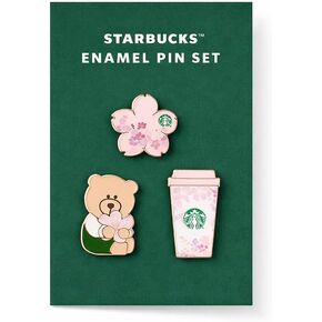 مجموعة دبابيس المينا Starbucks Cherry Blossom 2026 - مجموعة دبابيس ساكورا المكونة من 3 قطع مع تصميمات Bearista وBlossom وCoffee Cup، ودبابيس طية صدر السترة من مجموعة Starbucks Spring للحقائب والسترات والهدايا in Kuwait