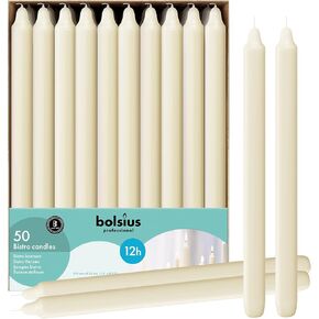 BOLSIUS Ivory Candlesticks Bulk Pack 50 Count - Unscented Dripless 11.5 Inch Household & Dinner Candle Set - 12+ Hours - Premium European Quality - Consistent Smokeless Flame - 100% Cotton Wick in Saudi Arabia