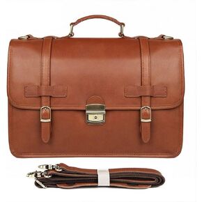 14 Inch Genuine Leather Men Briefcase Cow Laptop Bag Vintage Shoulder Real Cowhide Computer Bag(A) in Kuwait