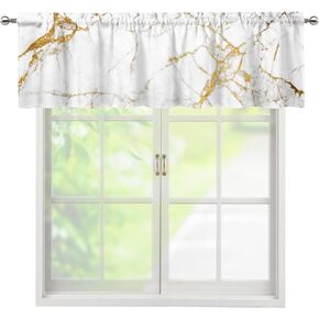 Marble White Gold Valance Curtains for Living Room, Golden Jade Crackles Modern Luxury Art Decor Window Treatments, Rod Pocket Drapes for Bathroom Kitchen, 54x18in 1P in Saudi Arabia