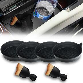 قواعد أكواب السيارة، حامل أكواب من السيليكون (4 عبوات) مع فرشاة تفاصيل تلقائية (عبوتان)، ملحقات داخلية للسيارة ذات حافة مرتفعة غير قابلة للانزلاق، عالمية لسيارات الدفع الرباعي والسيدان والشاحنة (أسود) in Kuwait